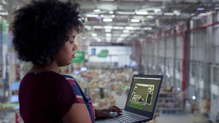 Woman with Laptop on Industry