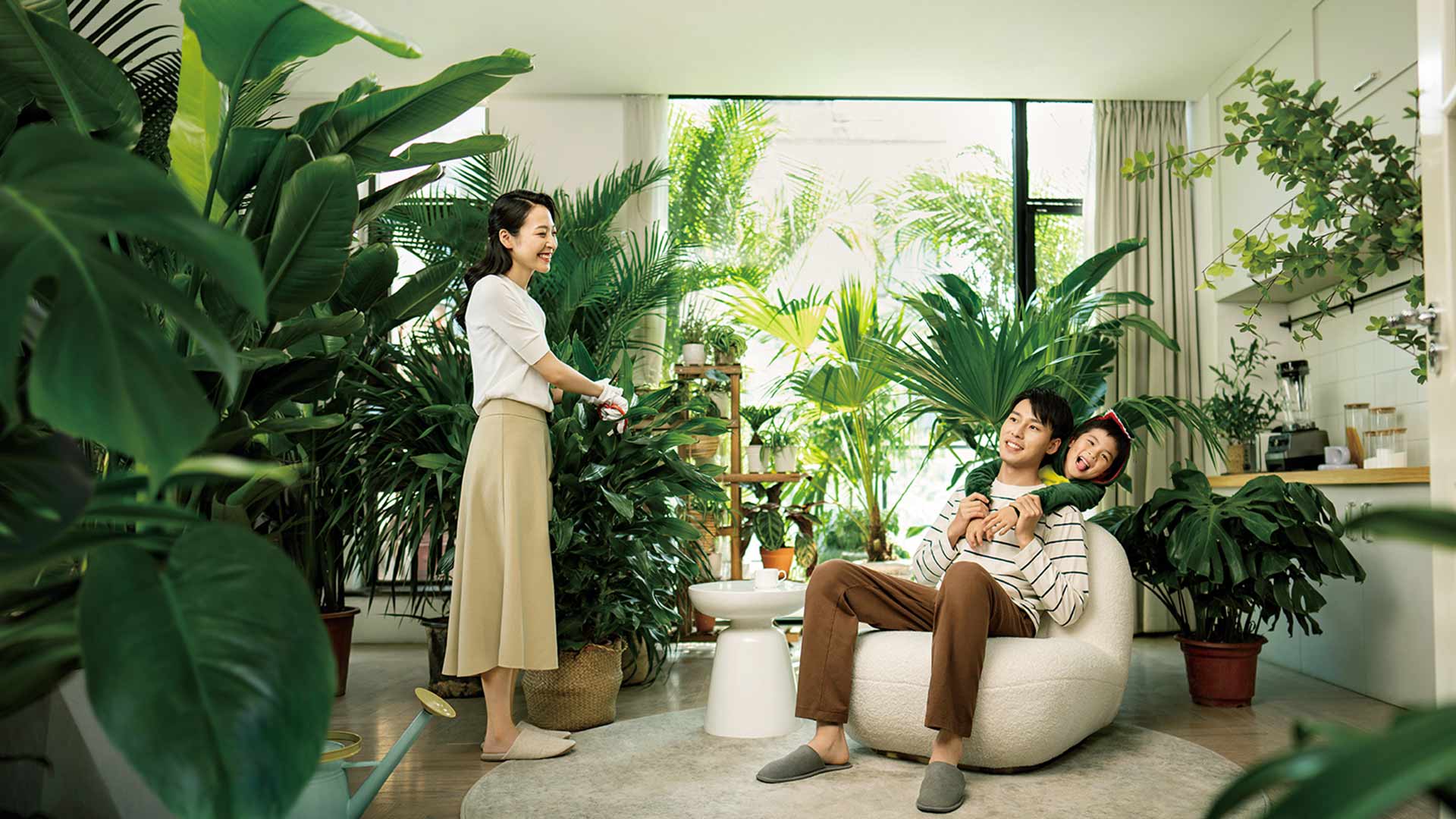 A father playing with his son at home